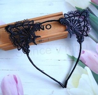 Krajková kočičí čelenka – černá (H772)