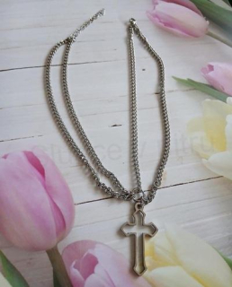 Řetízkový náhrdelník choker s přívěskem kříže – nerez (BD1048)