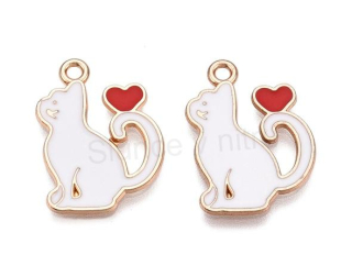 Přívěsek kočička, kočka se srdcovým šarmem 21 x 15 mm (AA113)