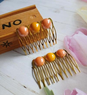 Hřebínek, hřeben do vlasů, broskvové a oranžové pokovené perly 14 mm (H782)