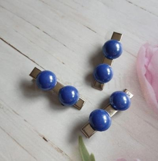 Spona, pineta se zoubky do vlasů, modrá pokovená perla (H787)