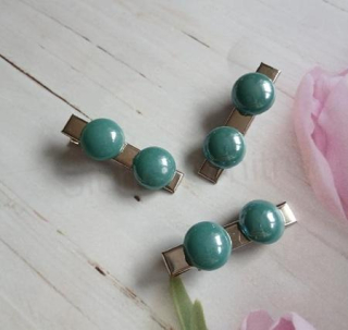 Spona, pineta se zoubky do vlasů, tyrkysová pokovená perla (H788)