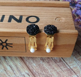 Náušnice klipsy černé měnicí 10 mm, zlaté (BB1035)