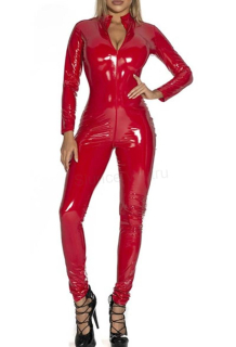 Wetlook catsuit z umělé kůže, červený 2XL (K696)