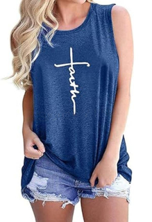Dámské tričko bez rukávů, modré, výstřih do V, 2XL (K697)