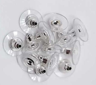 Náušnicová zarážka nerezové se silikonovým kolečkem 11 x 6 mm stříbrné | 1 Pár (AA118)