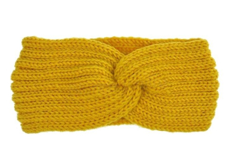 Háčkovaná zimní čelenka DRESHOW – žlutá, turban uzel (K759)