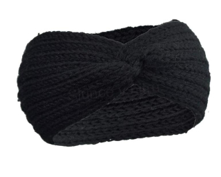 Háčkovaná zimní čelenka DRESHOW – černá, turban uzel (K759)