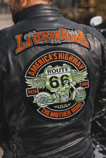 Moto vinylová nášivka Live to Ride, Route 66 - 27 x 25 cm (C924)