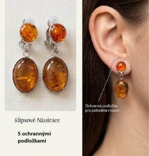 Imitace jantarové náušnice - klipsy z nerezové oceli (BB1043)