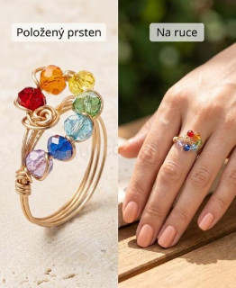 Barevný skleněný slzový prsten s mosazným drátem (BP615)