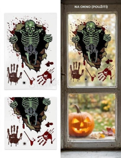 Halloween okenní folie Kostlivec prorážející zeď 30 × 20 cm (E1193)