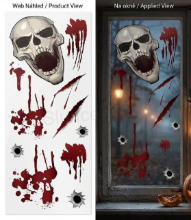 Halloween okenní fólie Lebka a krvavé stopy 30 × 20 cm (E1199)