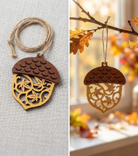 Dřevěný žalud – závěsná dekorace 6 × 5 cm (V209)
