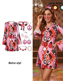 Dámský retro hippie kostým s doplňky velikost XL (K814)