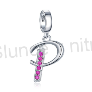 Postříbřený přívěsek – Písmeno P se zirkony (BE3)