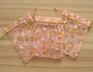 Dárkový sáček organza ze srdíčkami 10 x 12 cm (AE11)