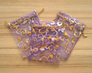 Dárkový sáček organza ze srdíčkami 10x12 cm (AE13)