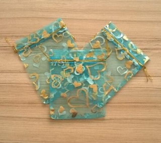 Dárkový sáček organza ze srdíčkami 10x12 cm (AE14)