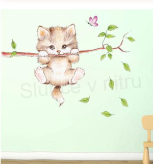 Samolepka Malé roztomilé kotě na větvi (E21)