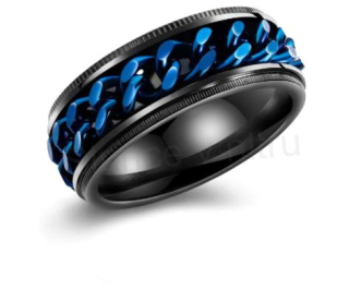 Pánský černý prsten z chirurgické oceli a řetízkem (BP140)