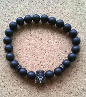 Minerální náramek s černým Achátem a Zirkony Royal Crown (BC14)