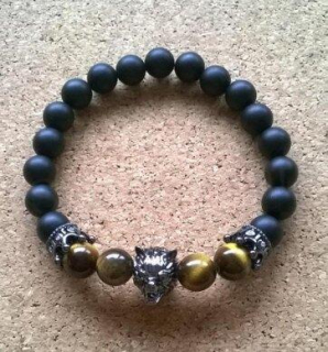 Minerální náramek s Achátem a Zirkony+Tygří oko Royal Crown and Wolf (BC16)