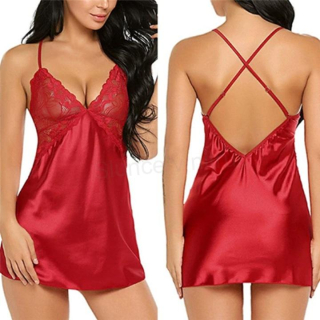 Sexy krajková noční košilka + kalhotky – červená, 3XL (K75)