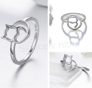 Postříbřený prsten s motivem roztomilé kočky, více velikostí (BP183)