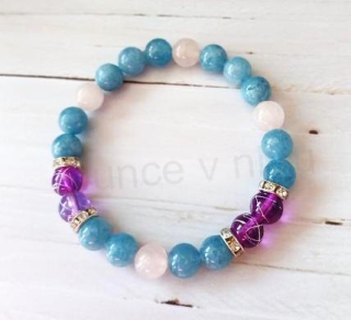 Minerální náramek, růženín, chalcedon, pokované korálky (BC242)