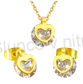 Pozlacená souprava šperků z chirurgické oceli se zirkonem (BS13)