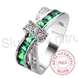 Postříbřený prsten s křišťály a drahokamy (BE54)