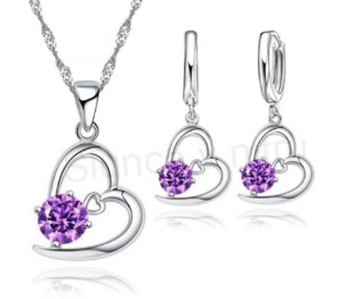 Postříbřená souprava šperků Srdce se zirkonem (BE69)