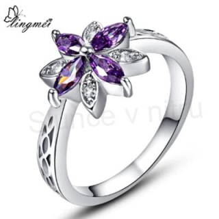 Postříbřený prsten se zirkony květina | 58 (BP214)