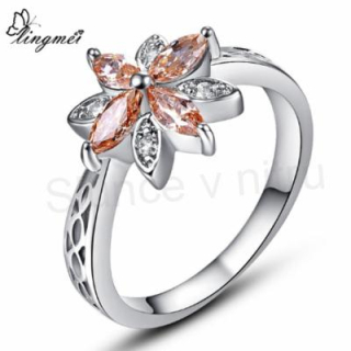 Postříbřený prsten se zirkony květina | 59 (BP215)