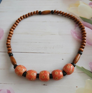 Dřevěný kuličkový korálkový náhrdelník z přírodního dřeva (BD108)