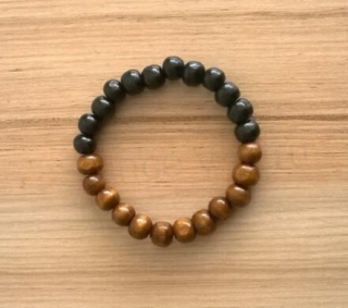 Etnický styl - Dřevěný korálkový náramek Jin a Jang (BC257)