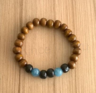 Etnický styl - Dřevěný korálkový náramek s chalcedonem (BC267)