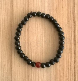 Etnický styl - Dřevěný korálkový náramek s achátem (BC282)