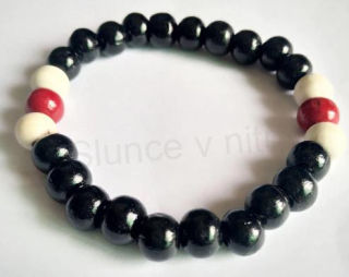 Etnický styl - Dřevěný korálkový náramek Černý s Bílýma a Červenýma kuličkama (BC39)