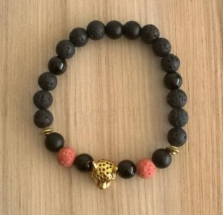 Minerální náramek láva, onyx, achát a ozdoby (BC296)