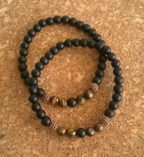 Minerální náramek s Achátem a Zirkony+Tygří oko (BC314)