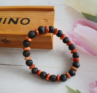 Minerální náramek láva s ozdobami (BC325)