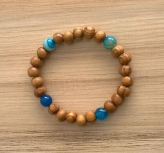 Etnický styl - Dřevěný korálkový náramek s achátemi (BC361)