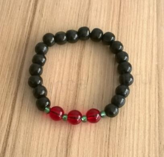 Etnický styl - Dřevěný korálkový náramek granát,s ozdobami (BC381)