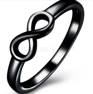 Jemný prsten s motivem nekonečna v černé barvě, velikost 49 (BP252)
