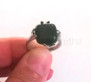 Minerální prsten s achátem mechovým postříbřeno (X174)