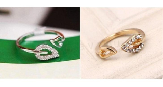 Otevřený  nastavitelný prstýnek s lístečky a zirkony dvě Barvy (BP14)