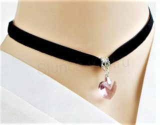 Náhrdelník choker Swarovski srdce růžové (BD179)