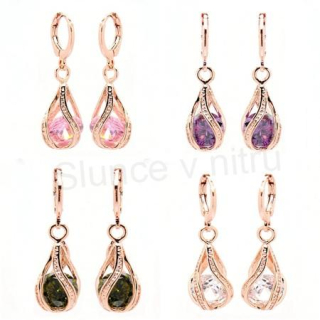 Dlouhé pozlacené náušnice – zirkonová kapka, více barev (BB250)